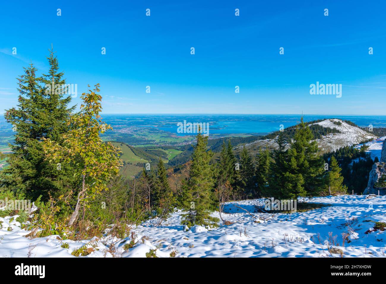 Kampenwand mountains at about  1500m asl with panoramic views, cable car from Aschau, Chiemgauer Alps, Upper Bavaria Southern Germany, Europe Stock Photo