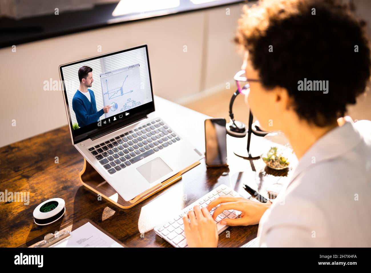 Online Virtual Video Conference Training On Laptop Computer Stock Photo ...