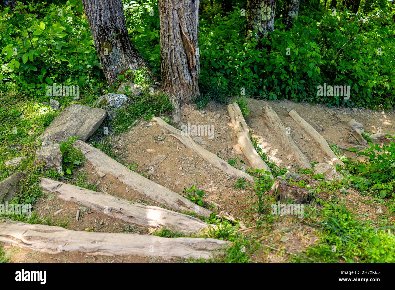 Seven Devils ski resort village town with steps stairs down in summer