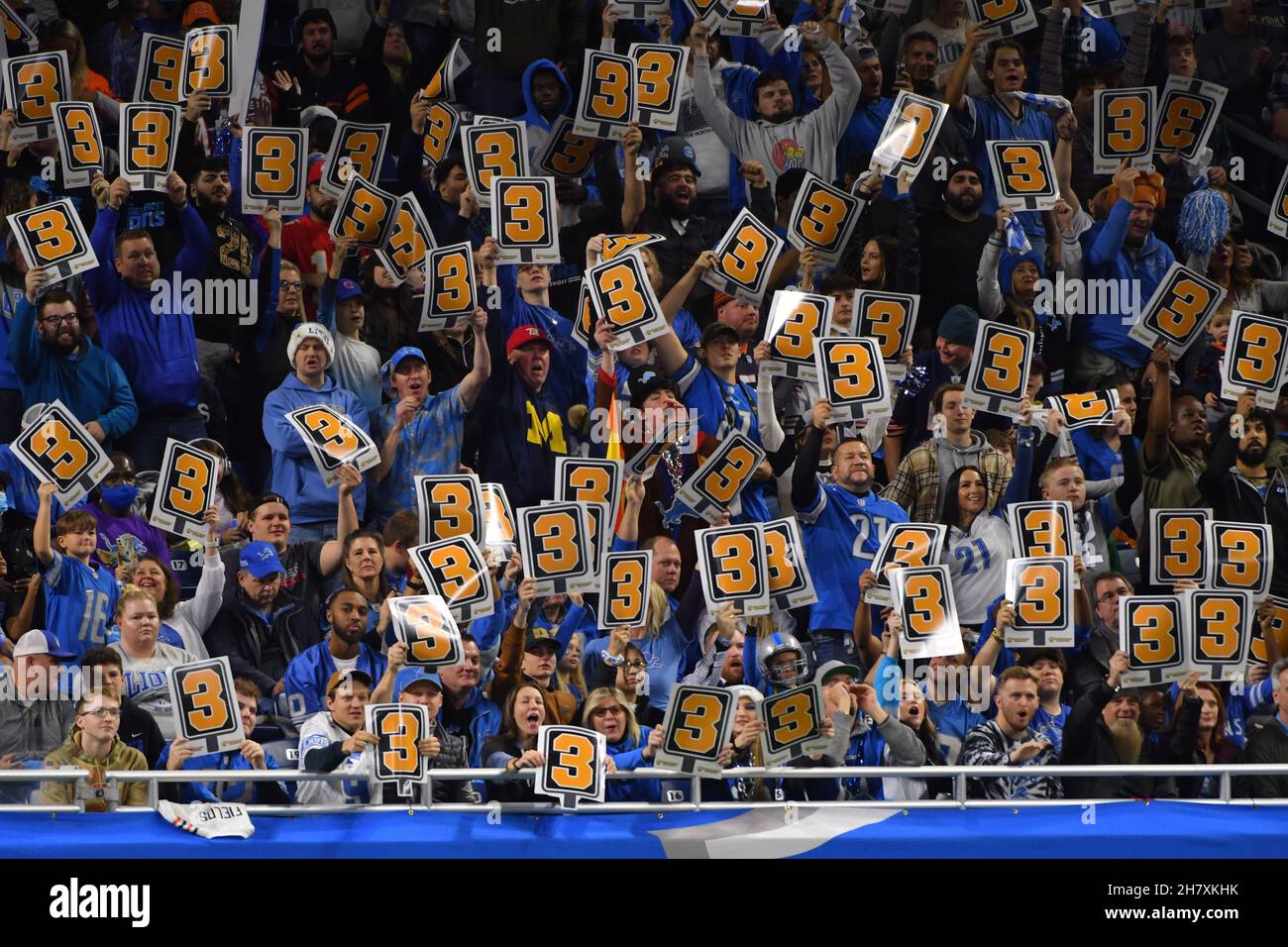 DETROIT, MI - NOVEMBER 25: Fans dress up for Thanksgiving during the game  between the Detroit Lions and the Chicago Bears on Thursday November 25,  2021 at Ford Field in Detroit, MI. (