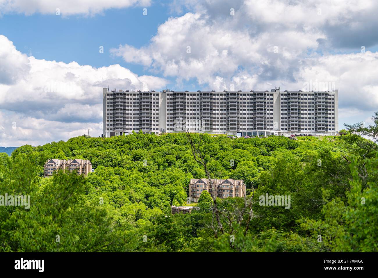 Sugar Mountain ski resort cityscape in Banner Elk town city in summer