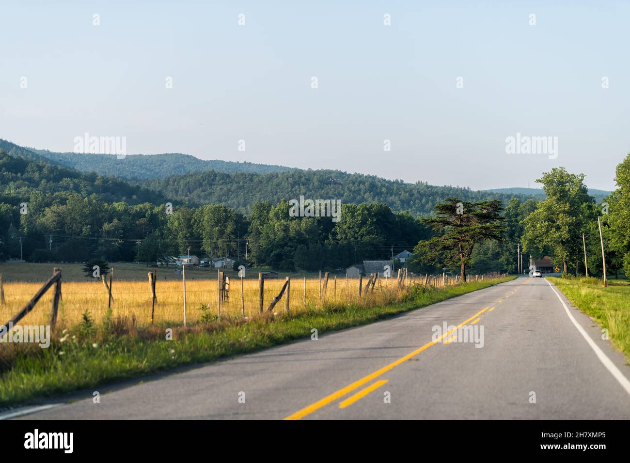 North Carolina highway road with blue sky Blue Ridge Mountains parkway