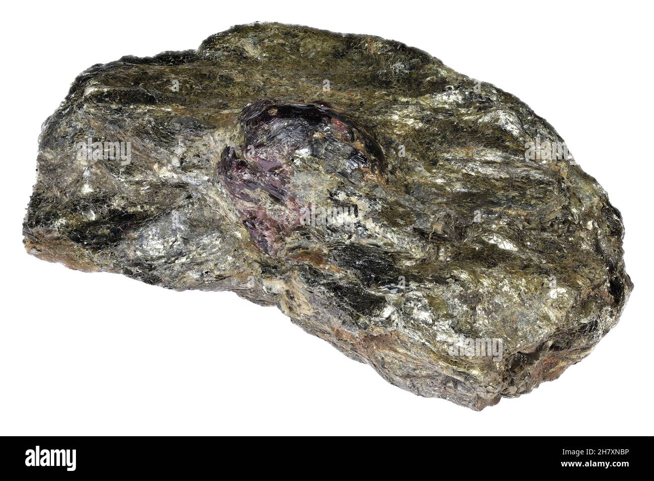almandine garnet in mica schist from Karelia, Russia isolated on white background Stock Photo
