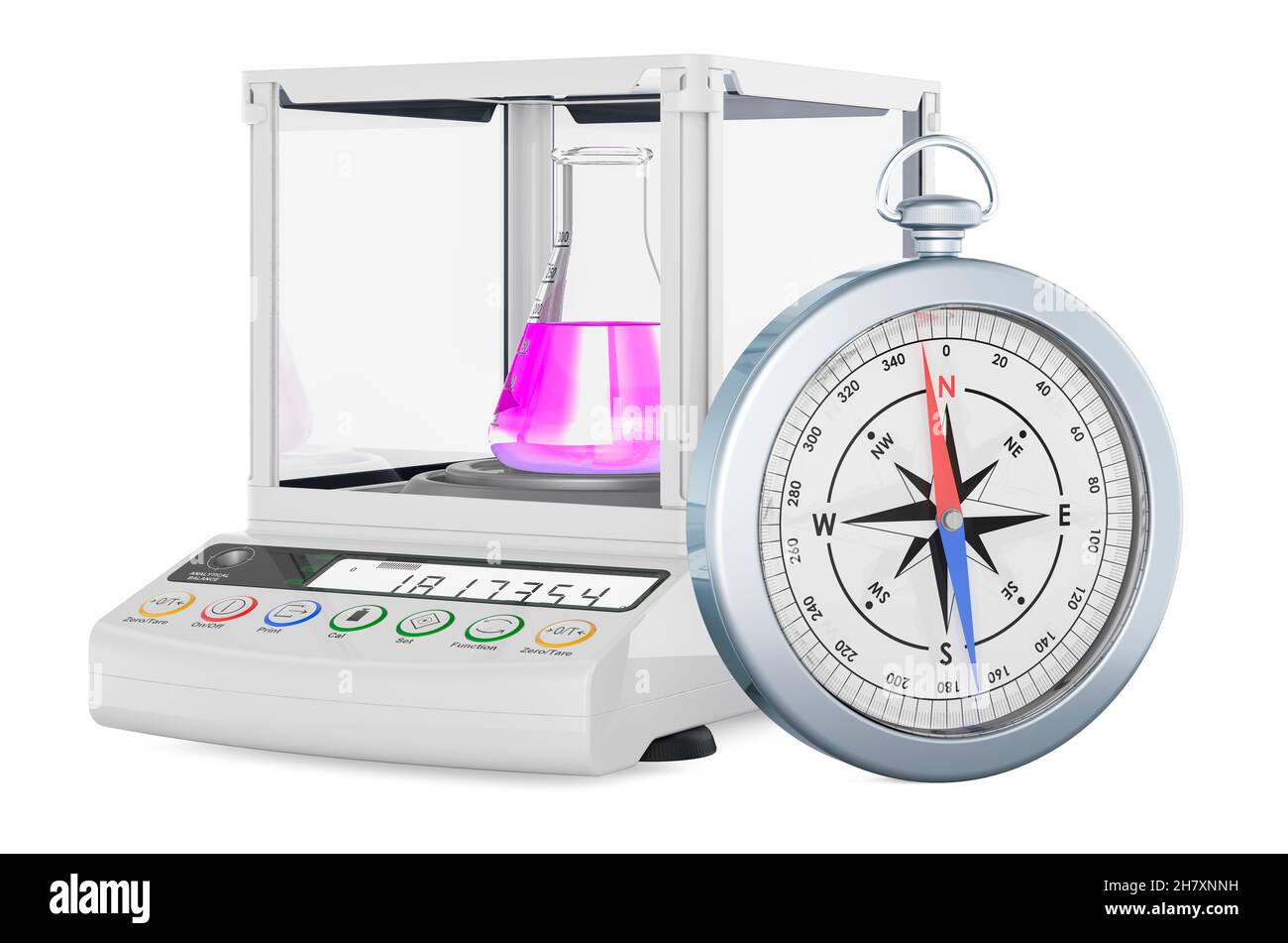 Analytical balance, digital lab scale with compass, 3D rendering isolated on white background Stock Photo