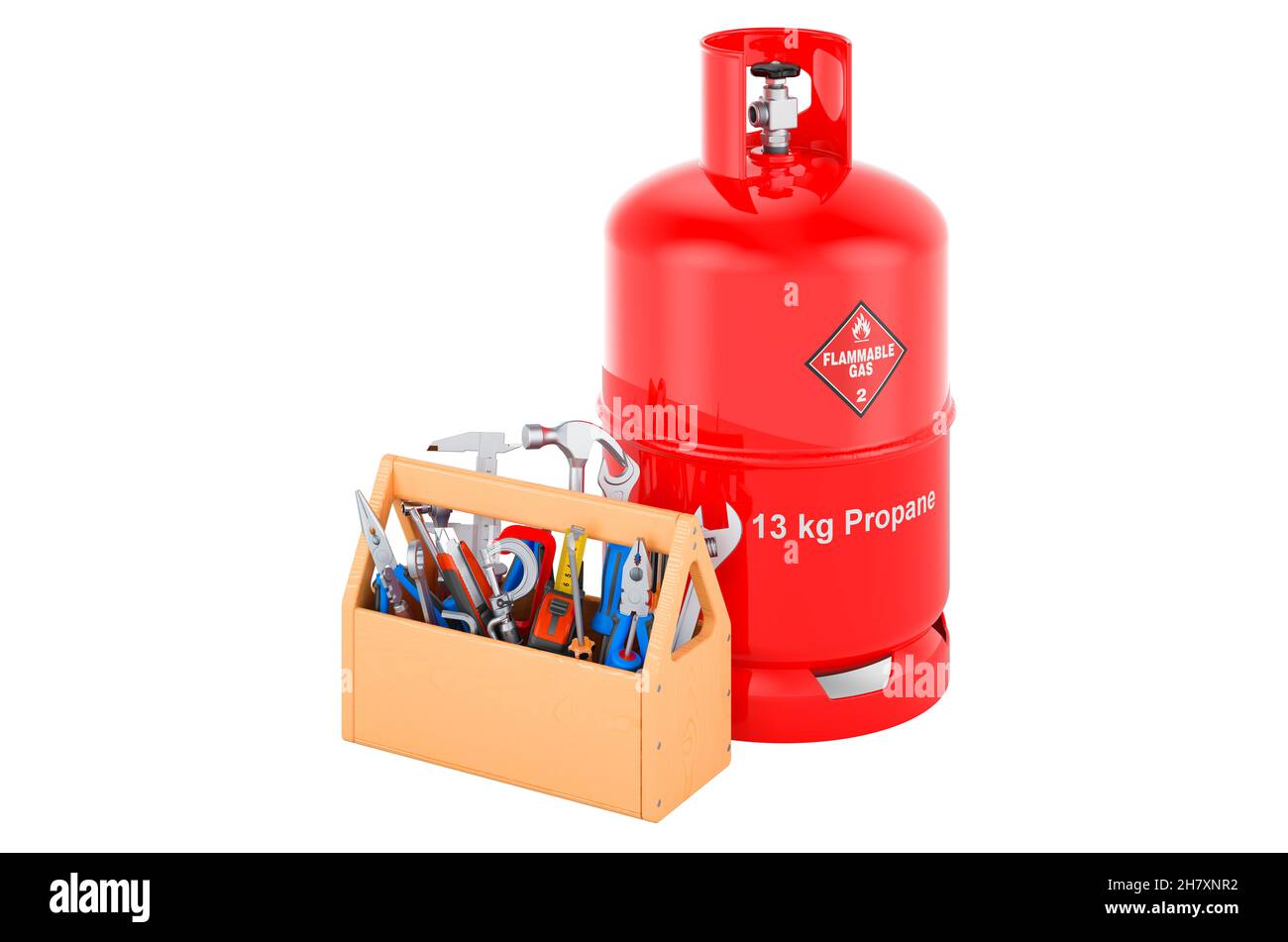 Propane gas cylinder with toolbox. Service and repair of propane gas