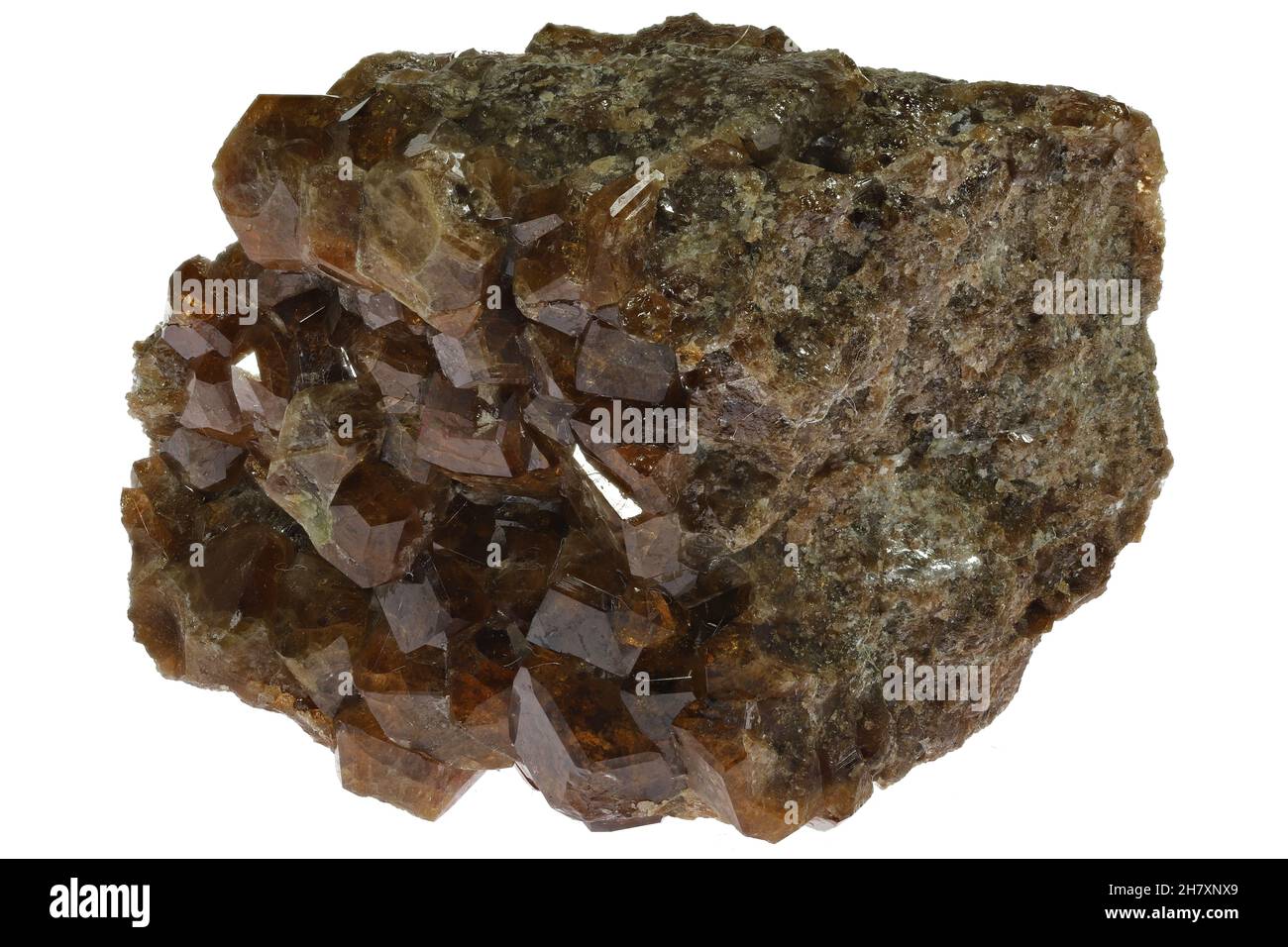 grossular on matrix from Bishop, Inyo County, California isolated on white background Stock Photo