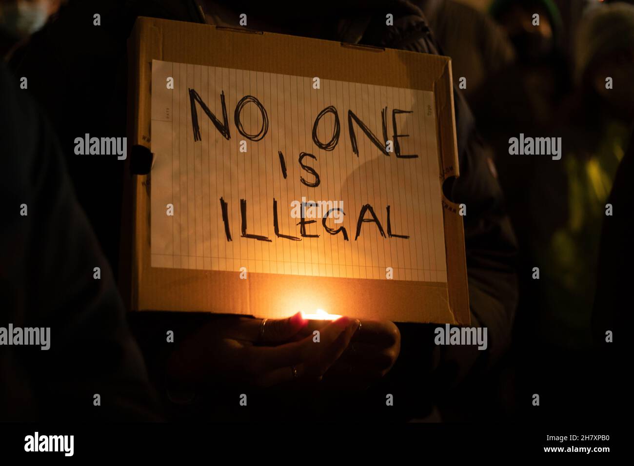 LONDON,UK 25th NOVEMBER 2021. No more channel deaths vigil outside the Home Office in London, following the deaths of at least 27 migrants who died trying to cross the channel after their boat sunk Credit: Lucy North/Alamy Live News Stock Photo