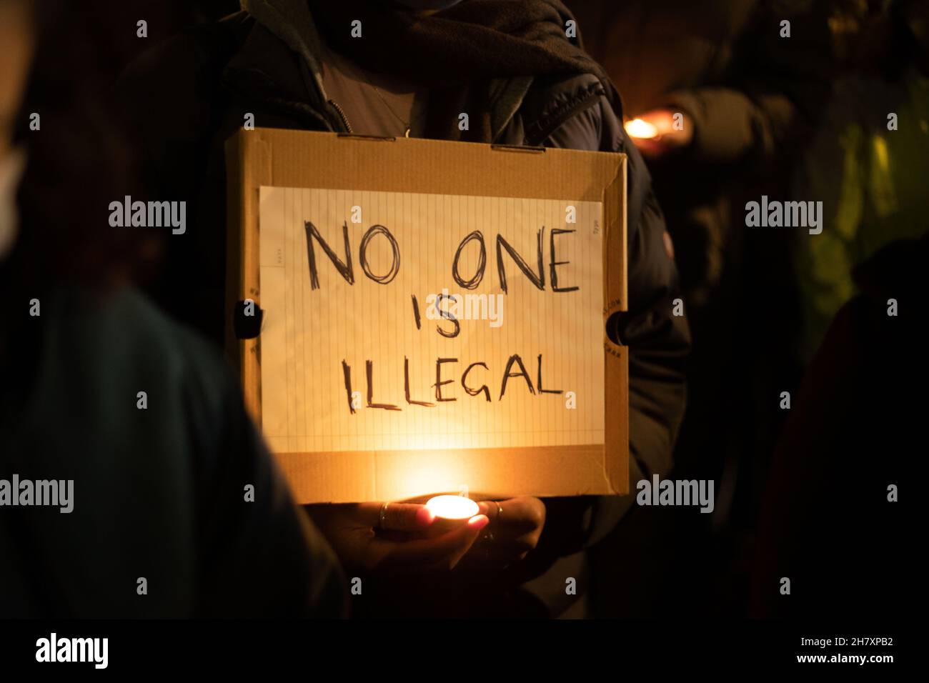 LONDON,UK 25th NOVEMBER 2021. No more channel deaths vigil outside the Home Office in London, following the deaths of at least 27 migrants who died trying to cross the channel after their boat sunk Credit: Lucy North/Alamy Live News Stock Photo