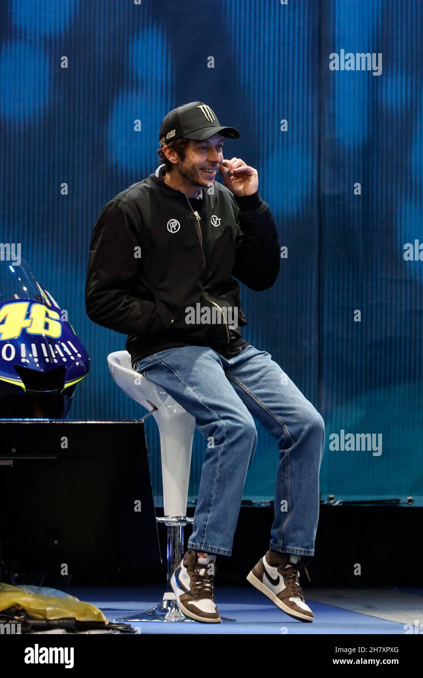 Milan, Italy. 25th Nov, 2021. Valentino Rossi and Federica Masolin (Sky  Sport) on the stage of the One More Lap VR46 Yamaha event during One More  Lap, News in Milan, Italy, November