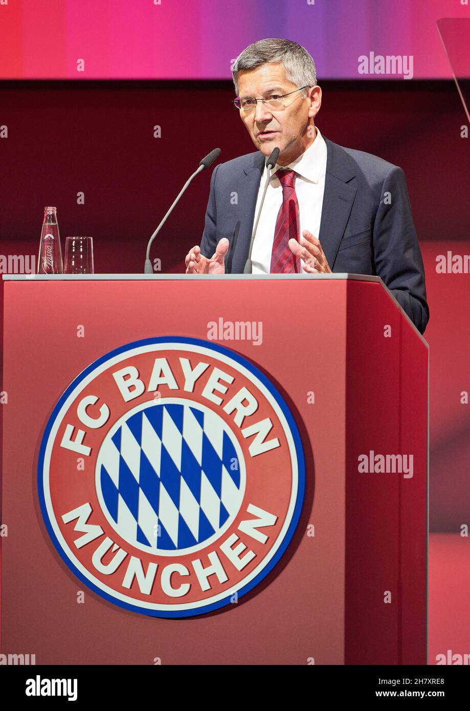 Herbert HAINER, FCB president  speaks at the annual general Meeting , FC BAYERN MUNICH in Audi Dome Munich, November 25, 2021,  Season 2021/2022,  Photographer: Peter Schatz Stock Photo