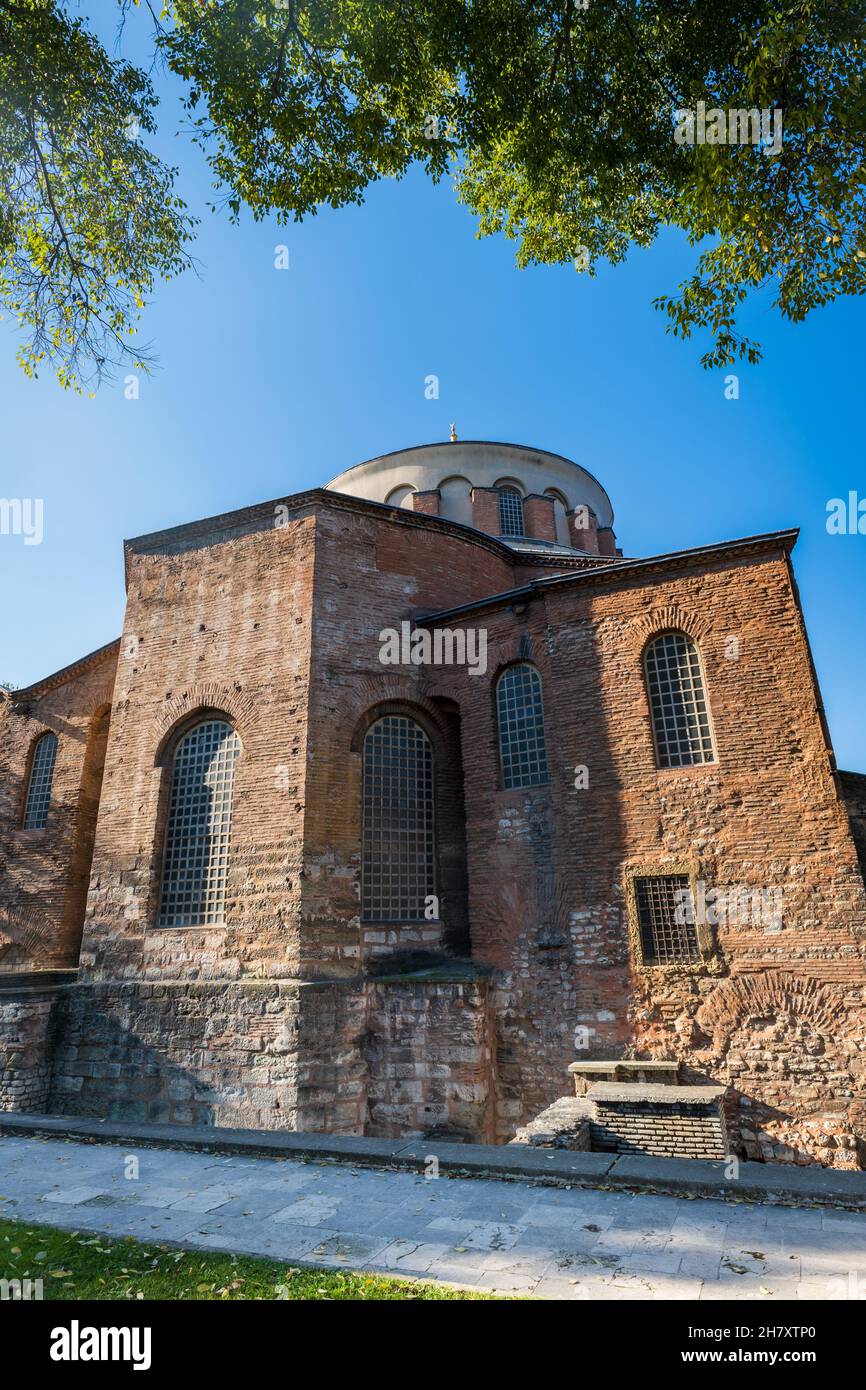 Hagia Irene, St. Irene Church of Istanbul, in Istanbul. The historic building of Hagia Irene Museum is located next to Topkapi Palace Stock Photo