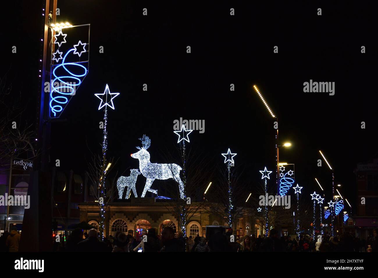 Teesside, UK. 25th Nov, 2021. Stockton Sparkles 2021, Stockton-on-Tees,  Teesside, UK. Image showing some of the 2021 Christmas light installations  as thousands of people, young and old, turned out to see the