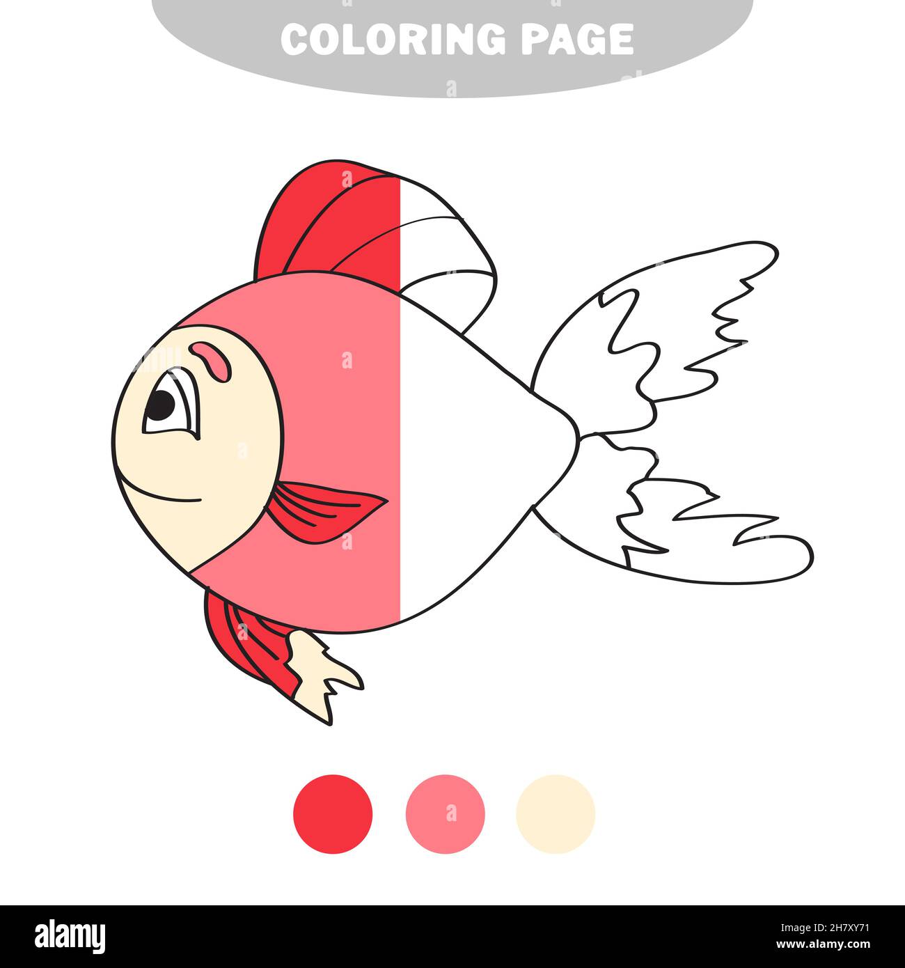 simple coloring page drawing worksheet for preschool kids with easy gaming level fish half painted picture with color samples stock vector image art alamy