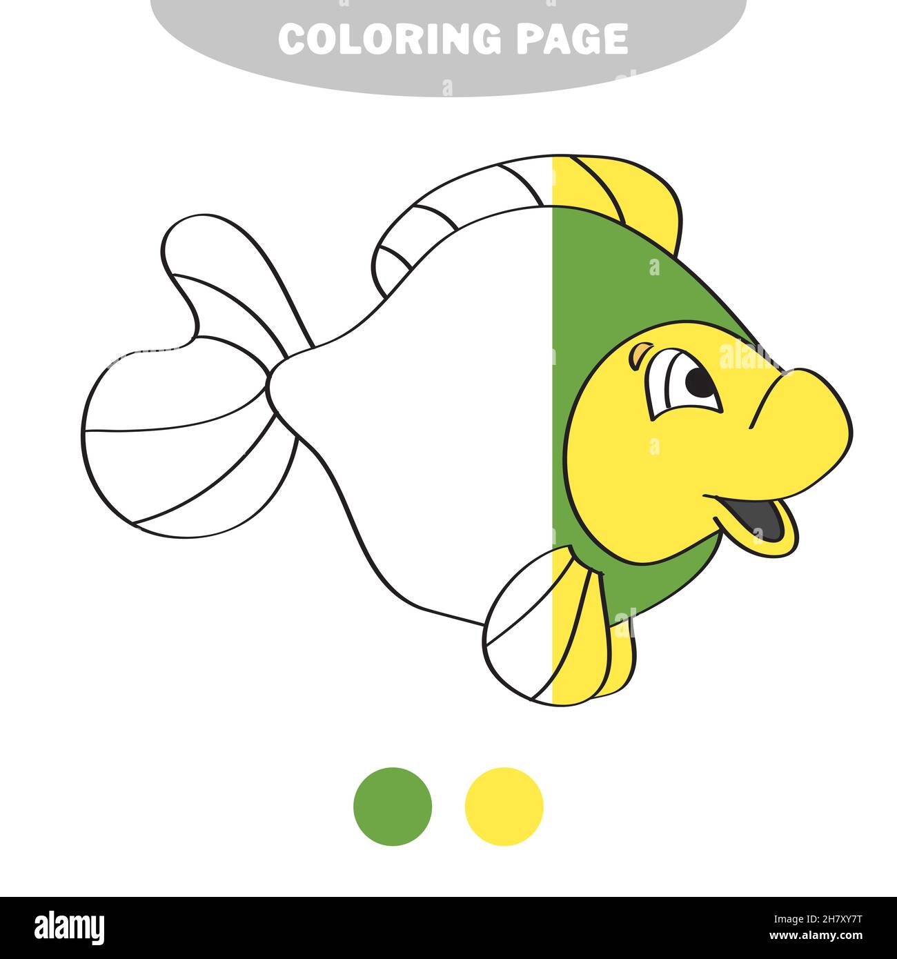 simple coloring page drawing worksheet for preschool kids with easy gaming level fish half painted picture with color samples stock vector image art alamy