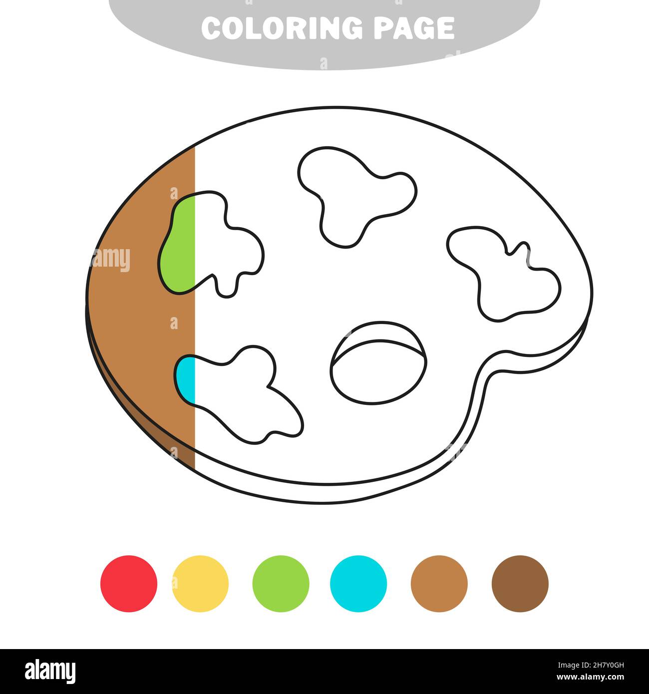 Simple coloring page. Palette with paints coloring book vector