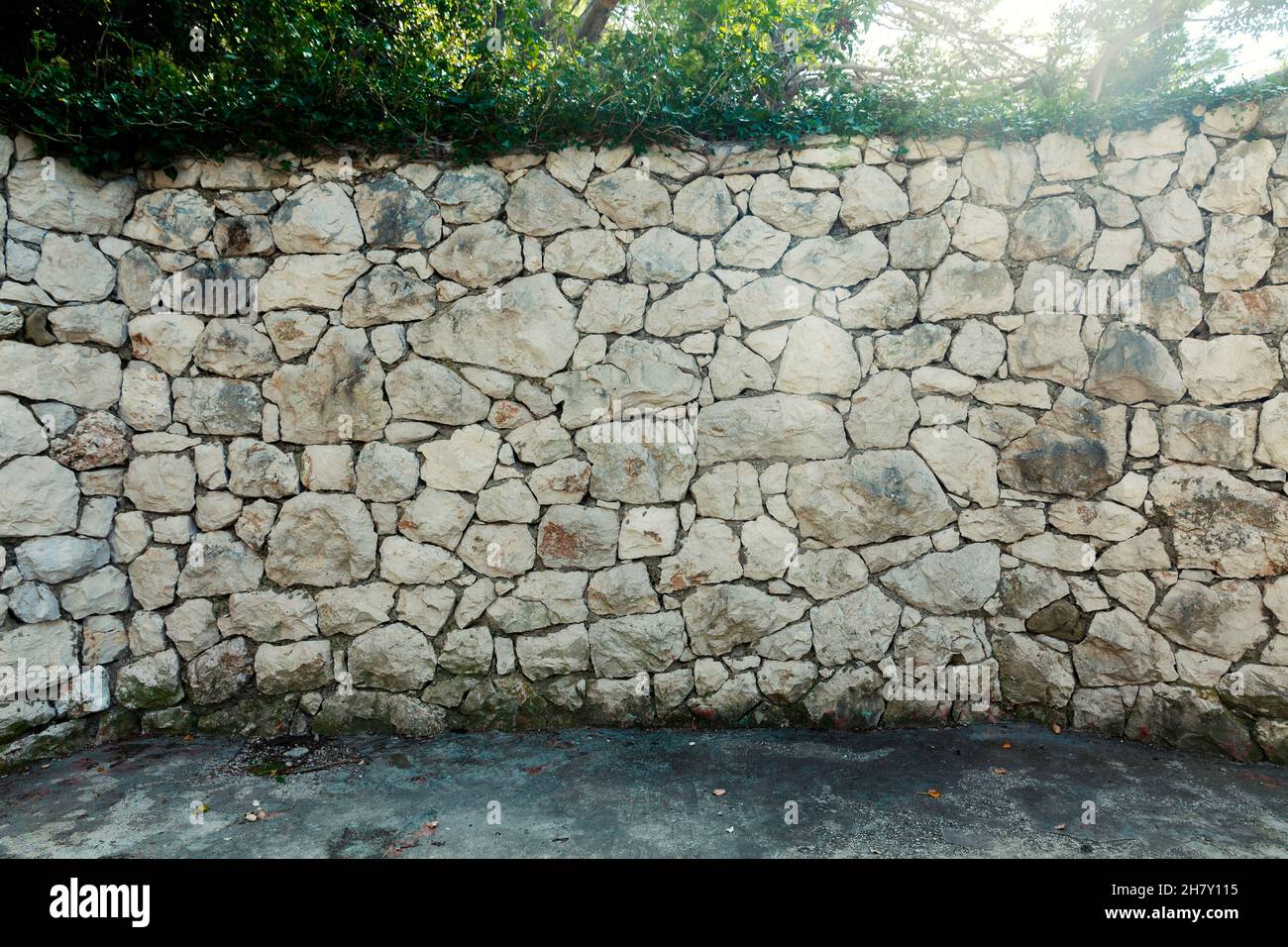 a stone wall in the woods, mini stage Stock Photo