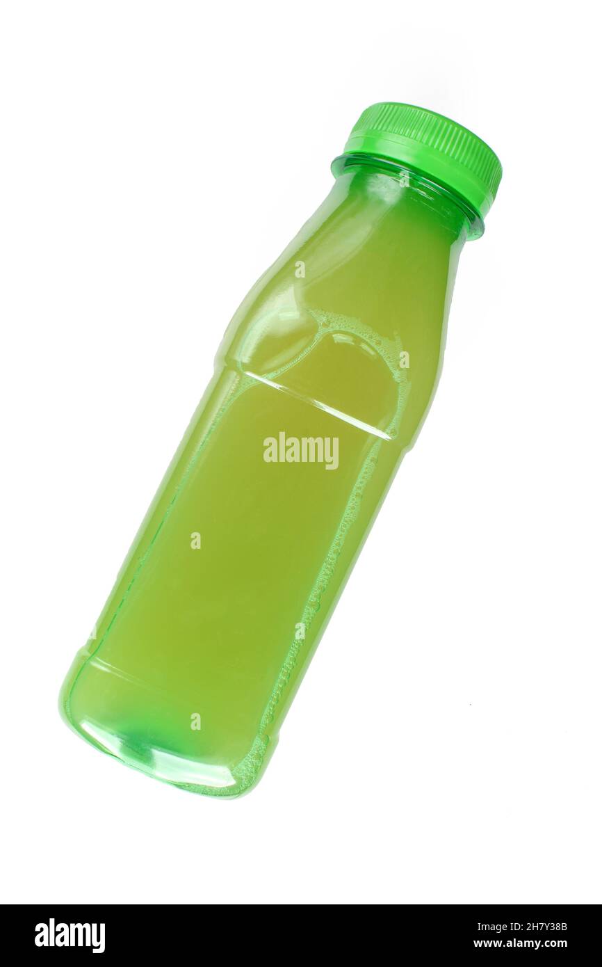 Green plastic bottle full of juice isolated on white background Stock ...