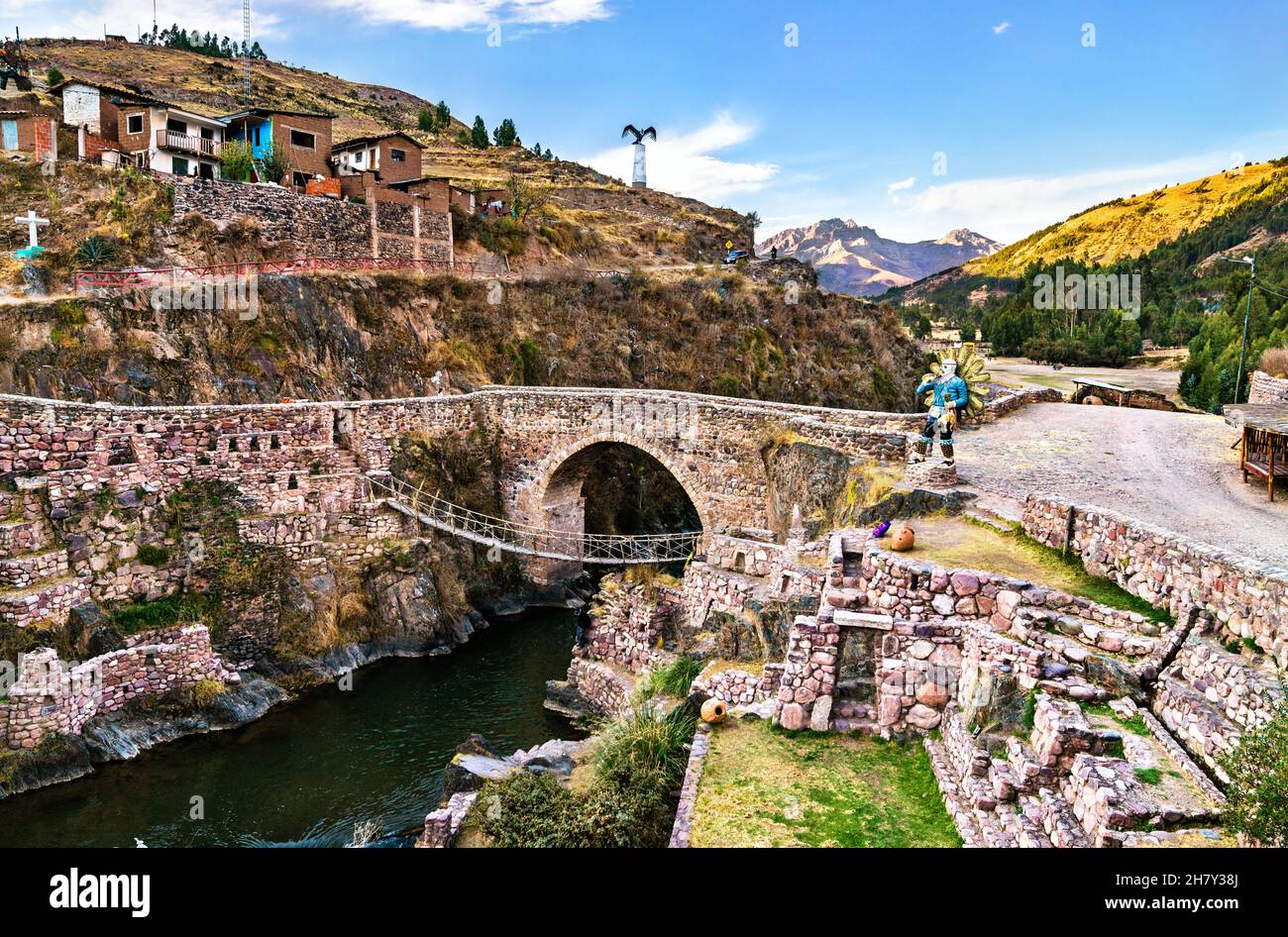 Historical bridges at Checacupe in Peru Stock Photo