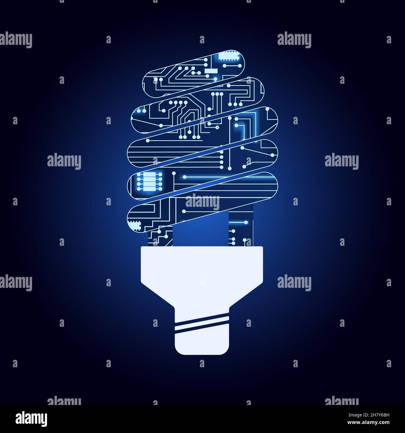Fluorescent lamp with electronic circuit. Blue and gradient background