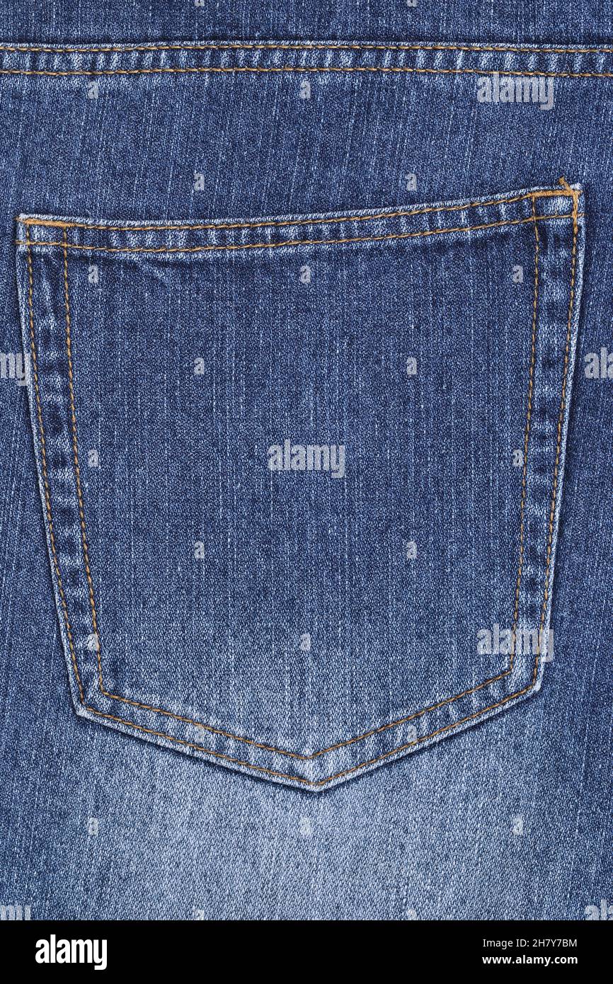 blue jeans with back pocket as background, closeup Stock Photo