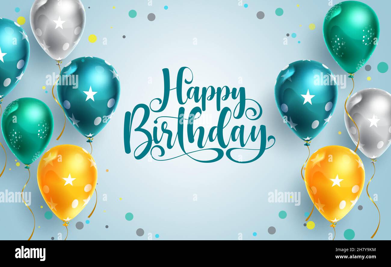 Birthday greeting vector background design. Happy birthday typography text  with colorful floating balloons for birth day pattern object kids Stock  Vector Image & Art - Alamy