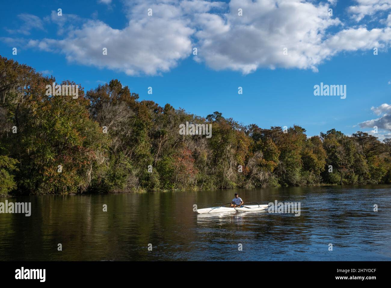 boating on the Rainbow River near KP Hole county park. Dunnellon, Florida. Rainbow Springs in Marion County, FL Stock Photo