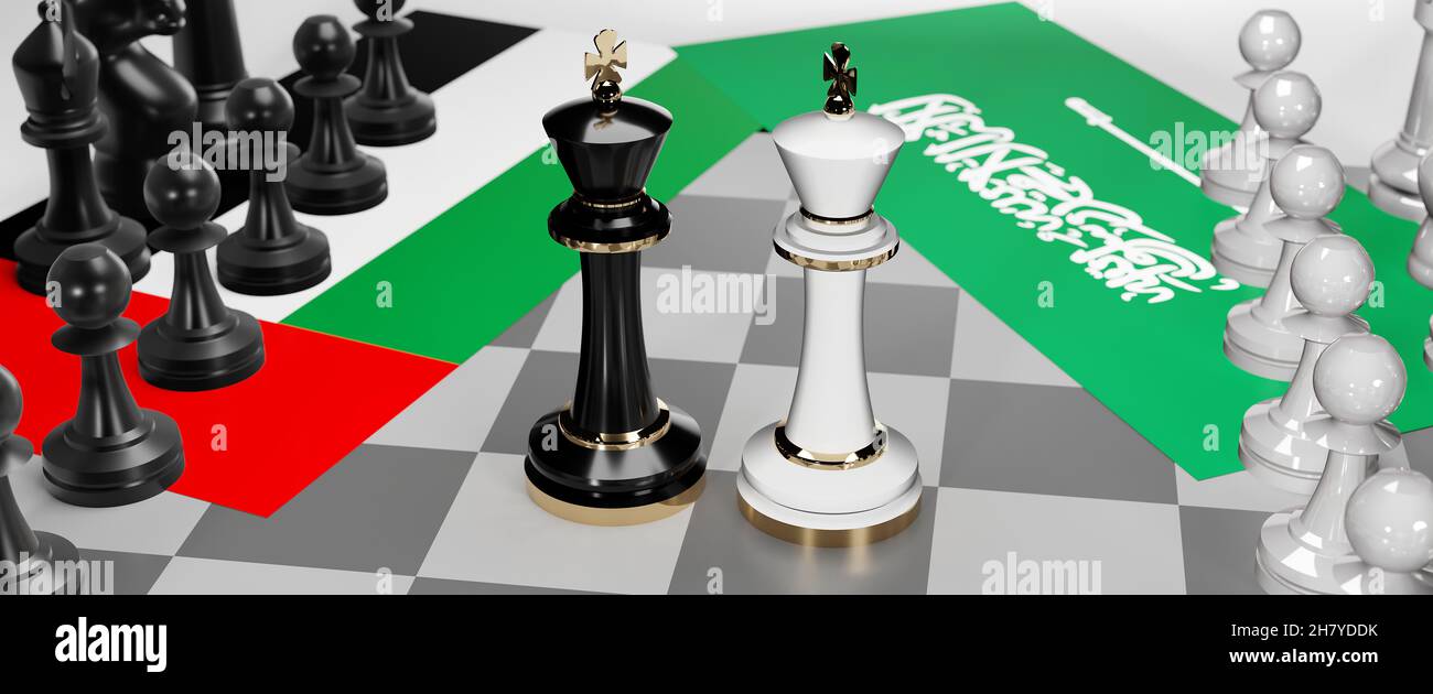 United Arab Emirates and Saudi Arabia - talks, debate or dialog between those two countries shown as two chess kings with national flags that symboliz Stock Photo