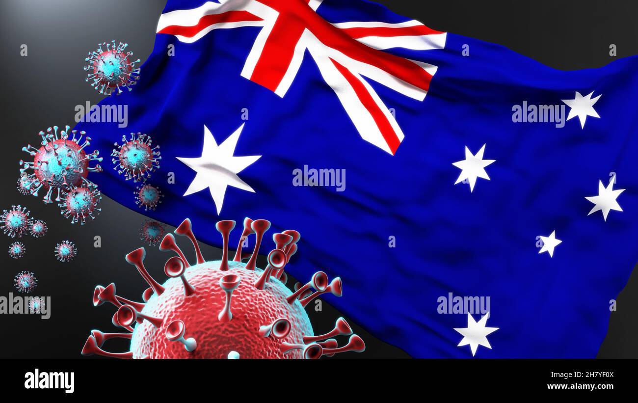 Heard Island and McDonald Islands and the covid pandemic - corona virus attacking its national flag to symbolize fight with the virus in this country, Stock Photo