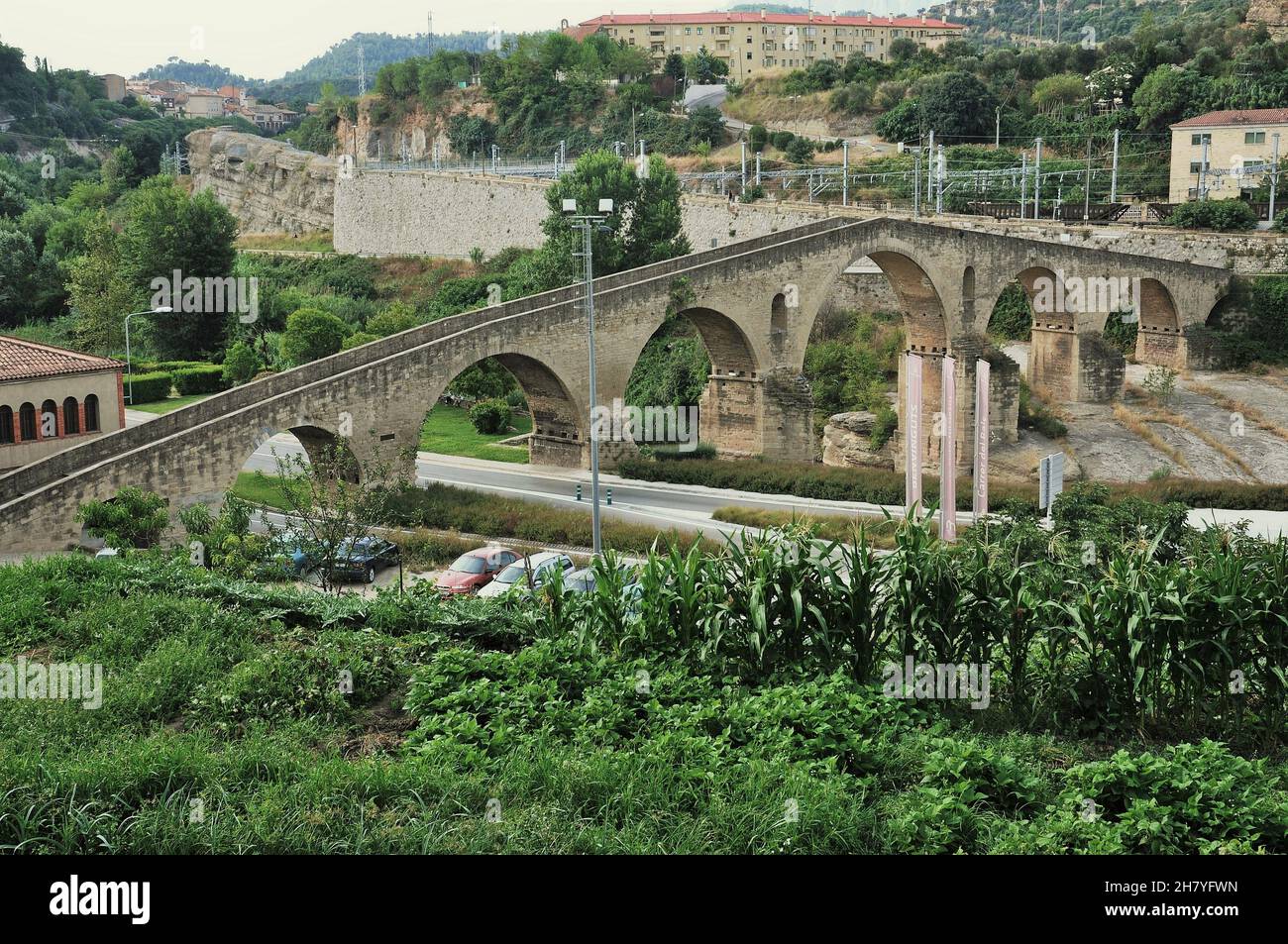 Old bridge of Manresa in the Bages region province of Barcelona, Catalonia, Spain Stock Photo
