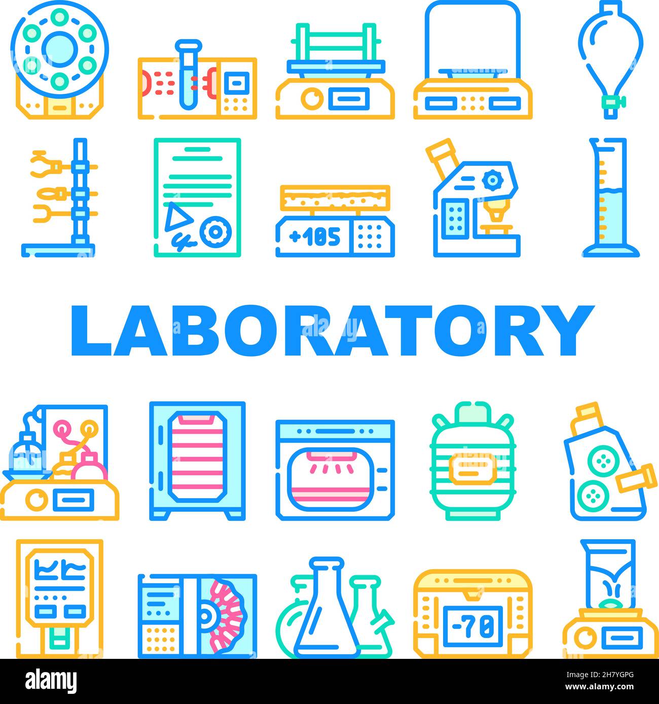 Laboratory Equipment For Analysis Icons Set Vector Stock Vector Image