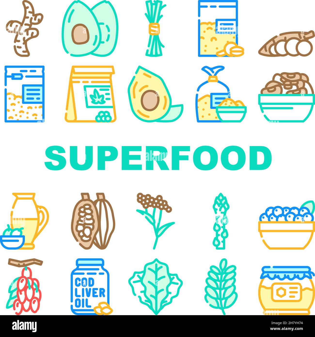 Superfood Natural And Vitamin Icons Set Vector Stock Vector Image & Art ...