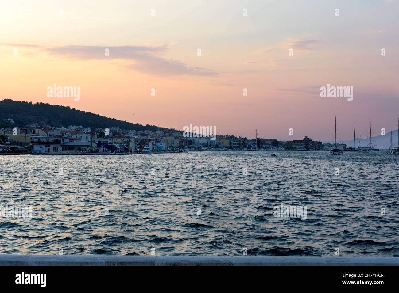 A calm sunset in Argostoli, Kefalonia, Greece Stock Photo