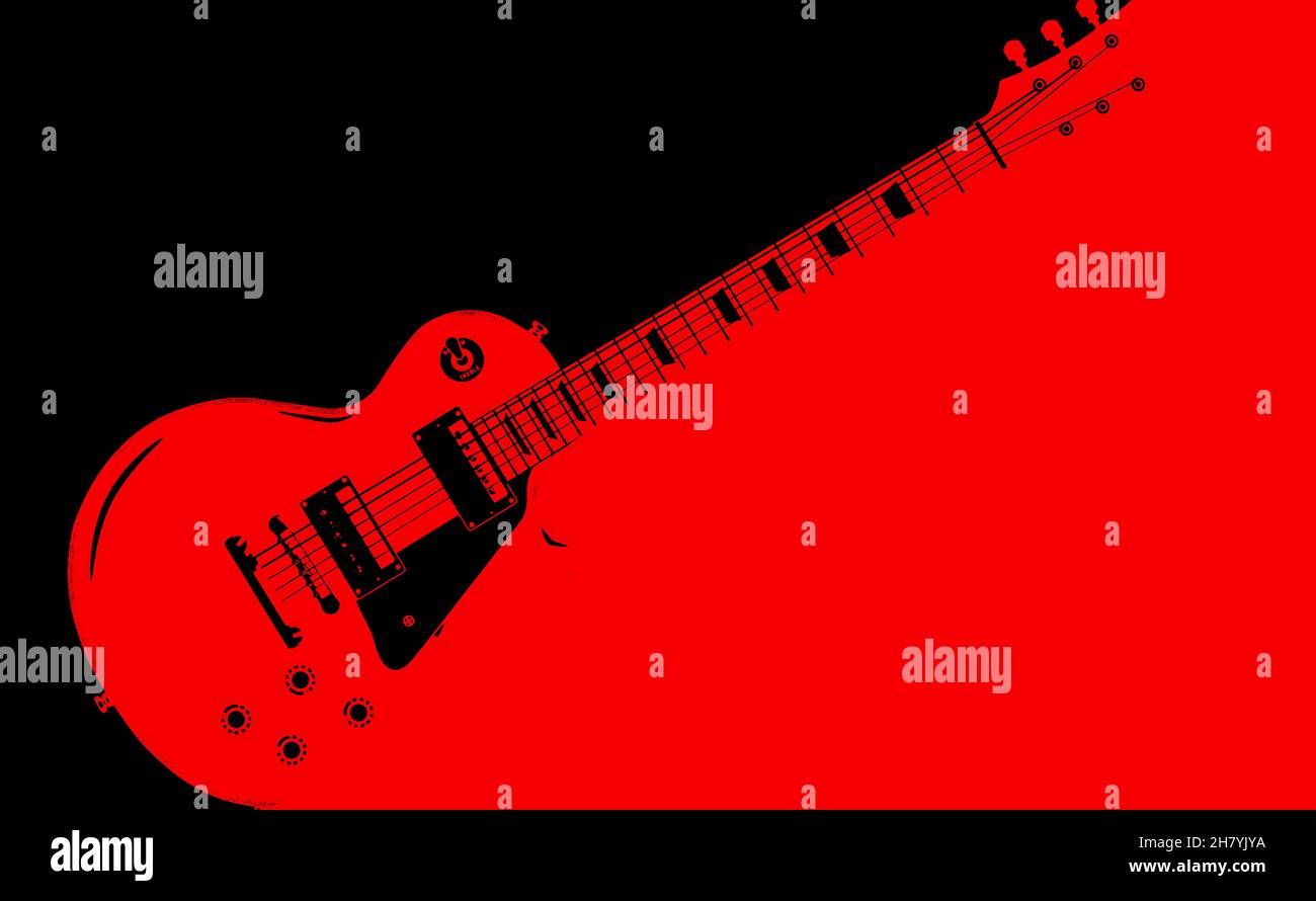 A typical red electric solid body guitar in red casting a long shadow