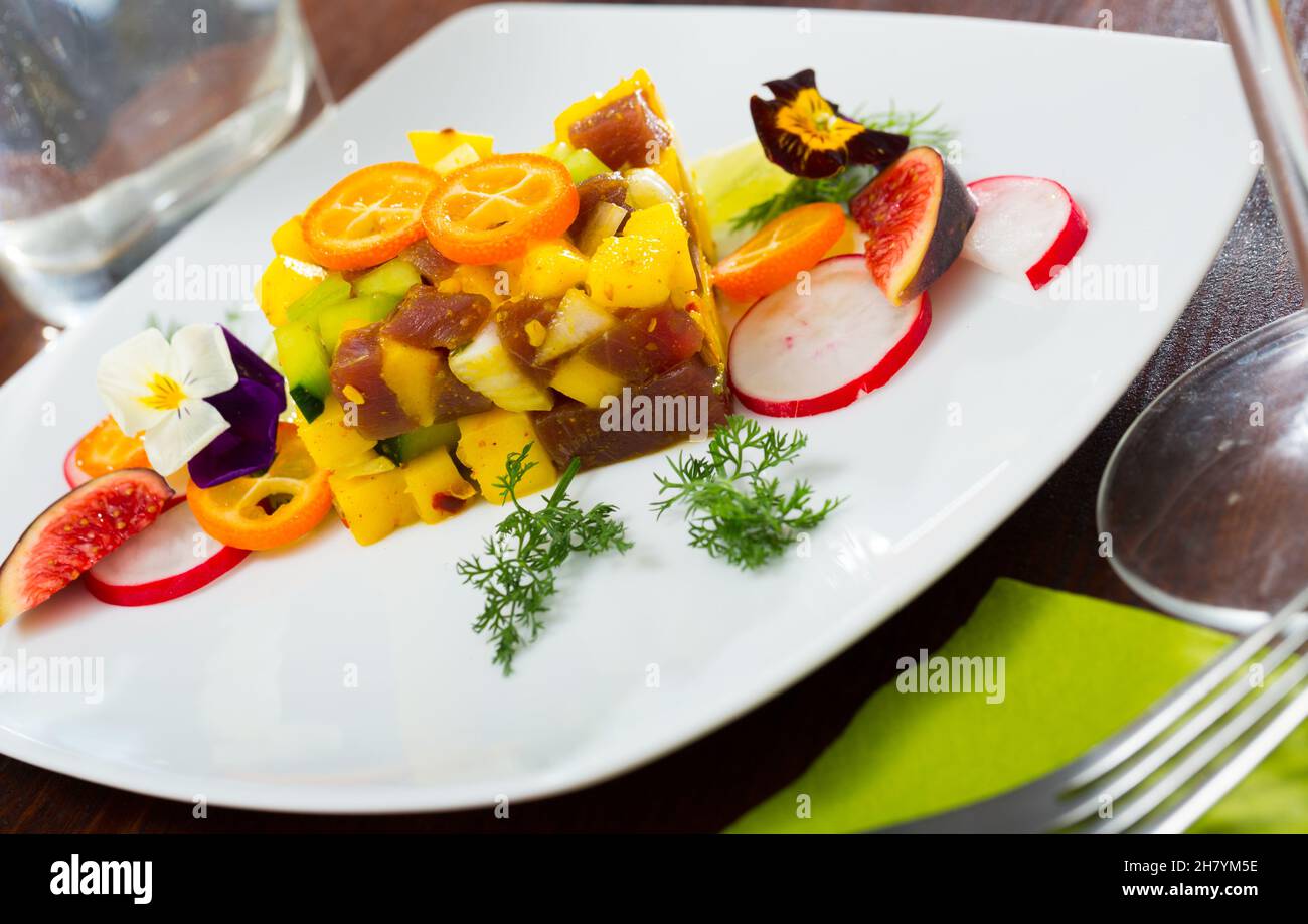 Raw tuna tartare with mango and avocado Stock Photo Alamy