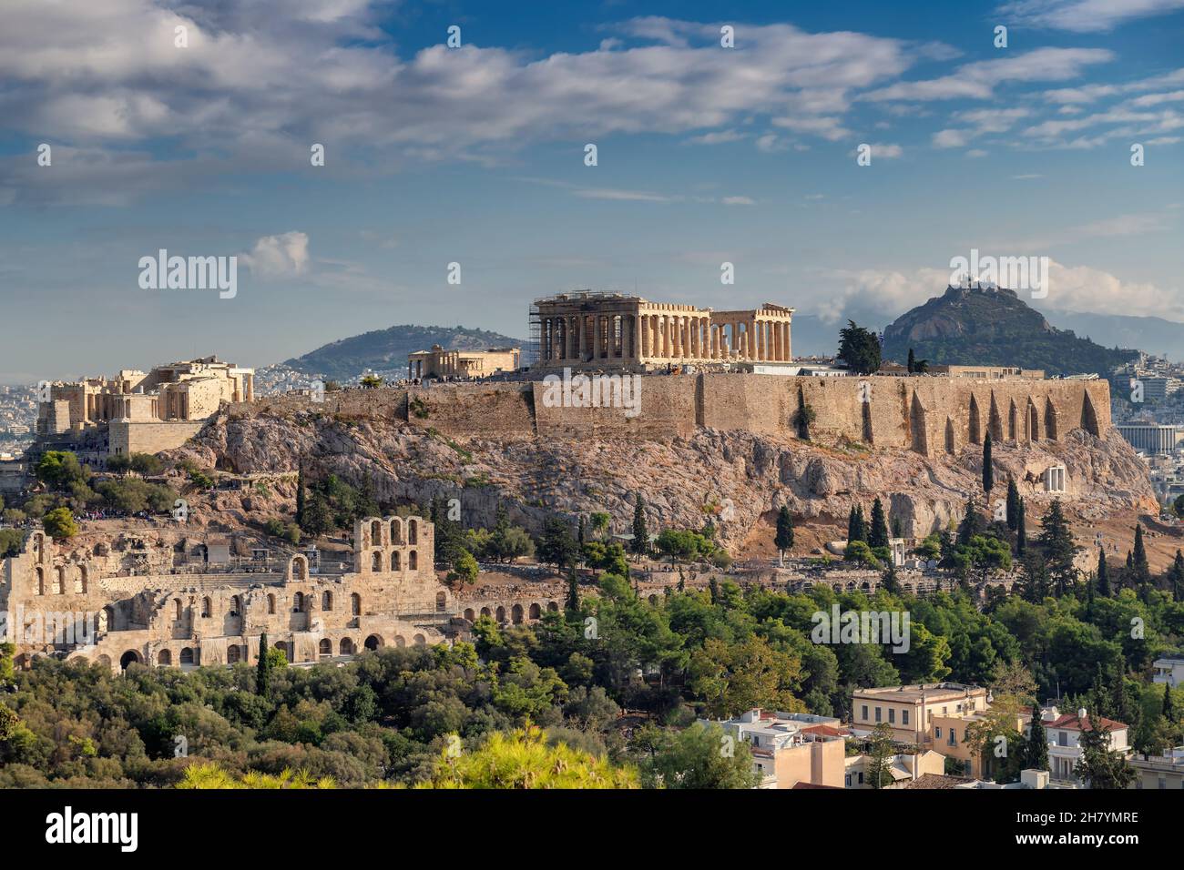 Acropolis of Athens in Acropolis Hill with the Parthenon Temple, Greece Stock Photo