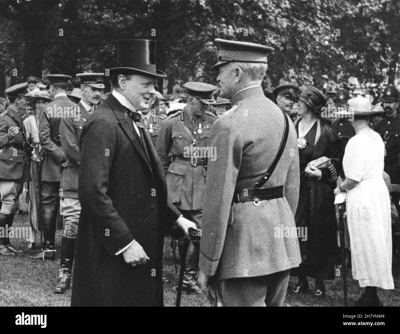 LONDON, ENGLAND, UK - 18 July 1919 - Winston Churchill, the First Lord of the Admiralty and US Army General John J Pershing in London, England, UK - P Stock Photo