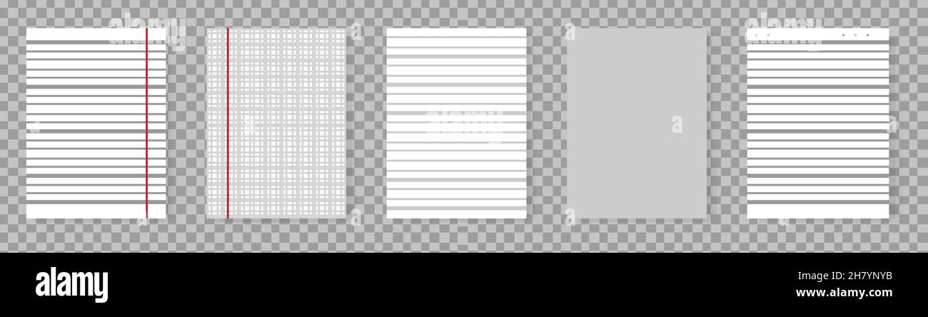 Realistic lined notepapers. Blank gridded notebook papers for homework ...