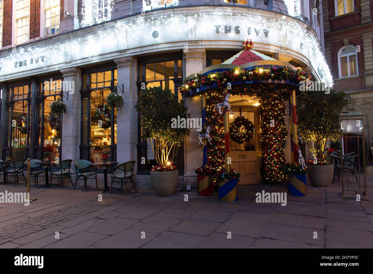 The Ivy restaurant, York UK with Christmas decorations Stock Photo