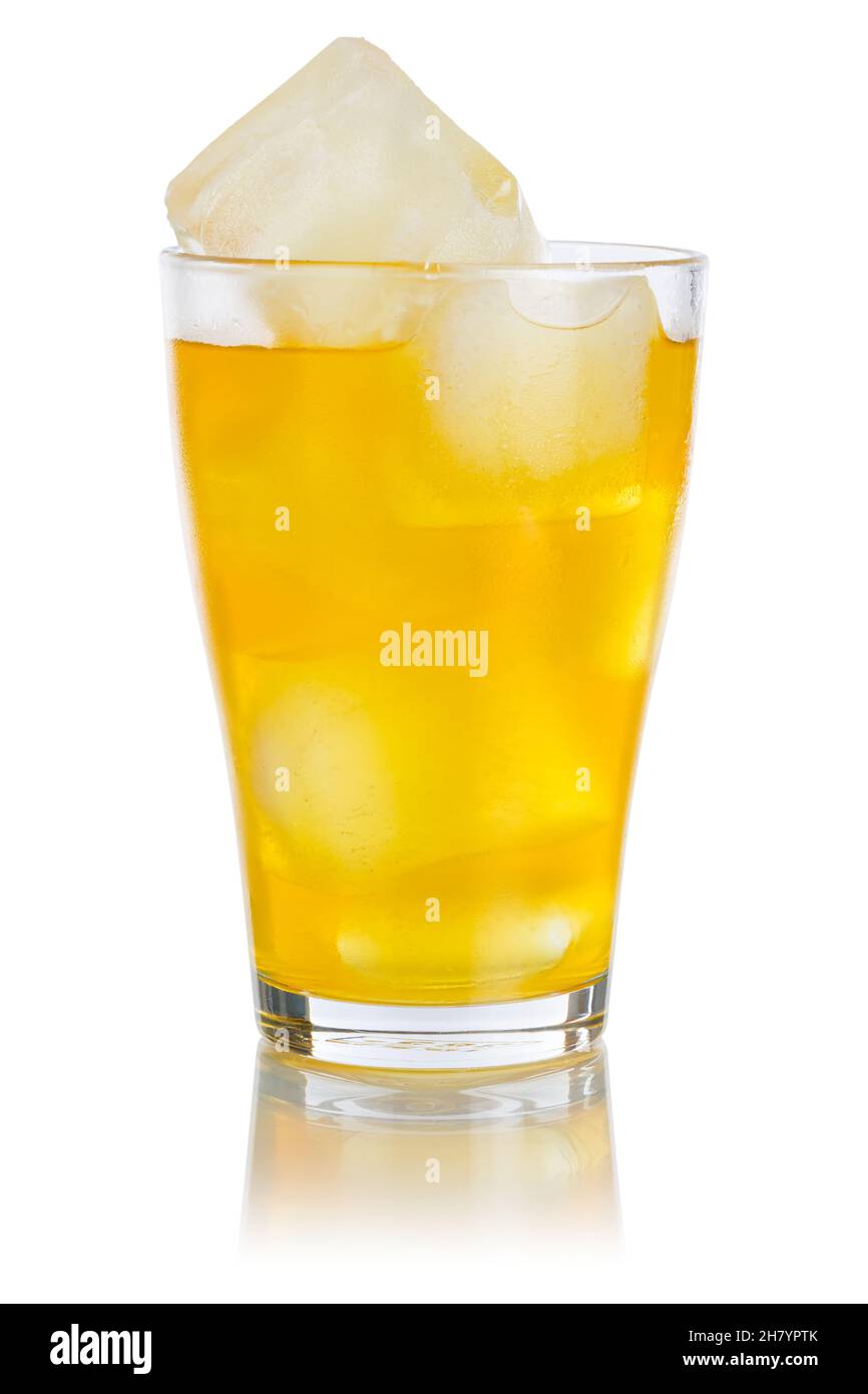 Orange lemonade drink softdrink in a glass isolated on a white background Stock Photo