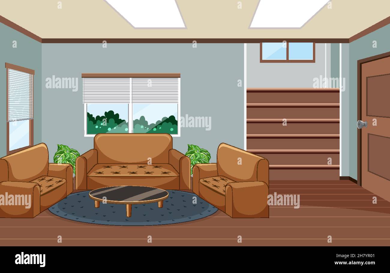 Living room interior design with furnitures illustration Stock Vector ...