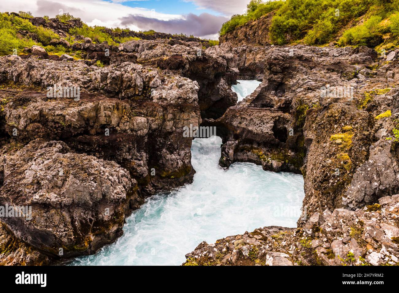 The Barnafoss Falls at Hraunfossar, near Borgarnes, Iceland Stock Photo