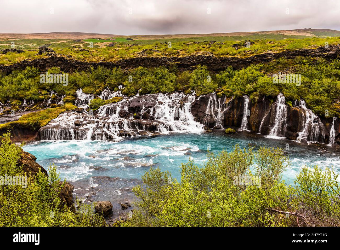 Close-up of the central section of the Hraunfossar Falls, near Borgarnes, Iceland Stock Photo