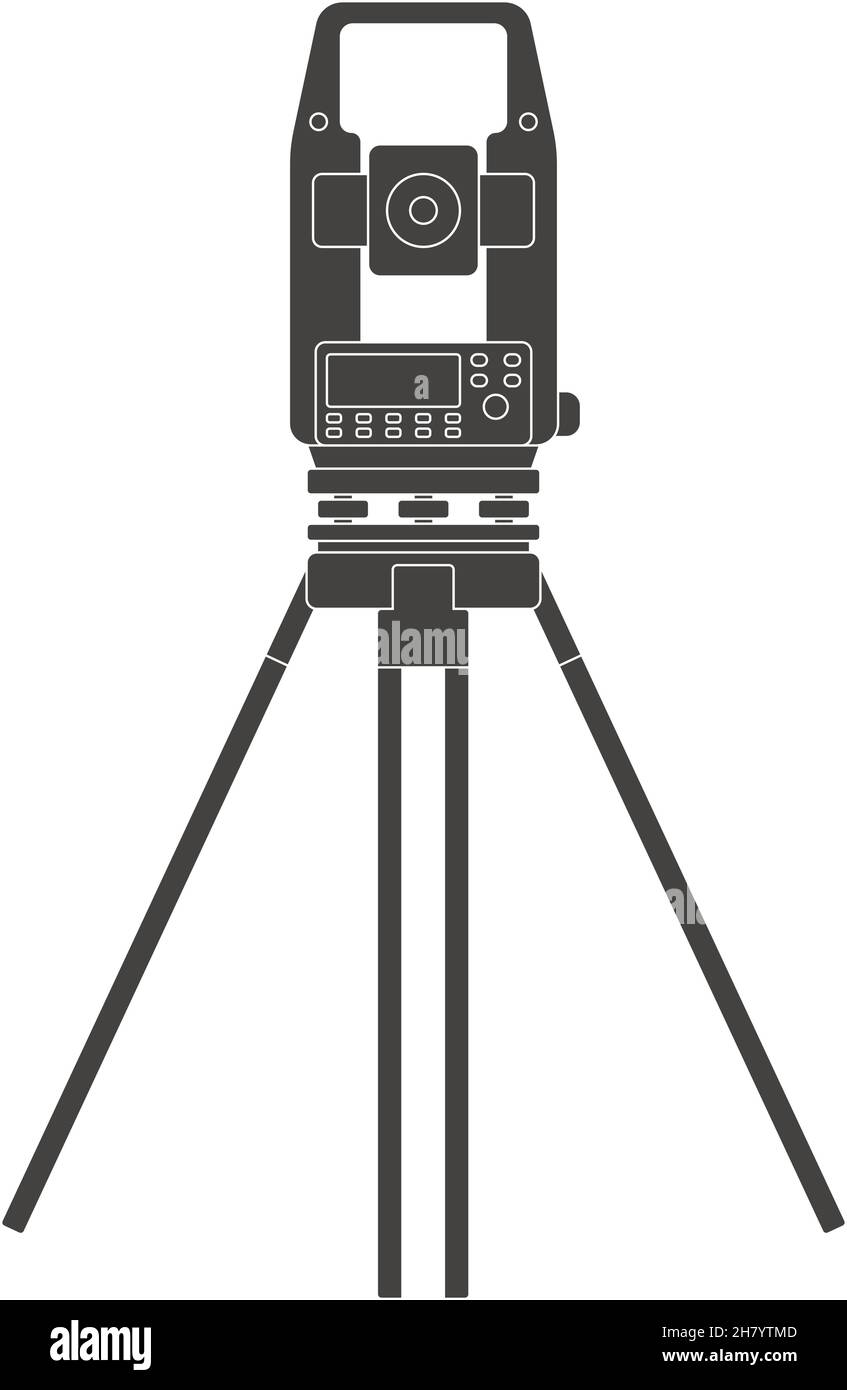 Theodolite on tripod icon for web, mobile and infographics. Vector dark ...