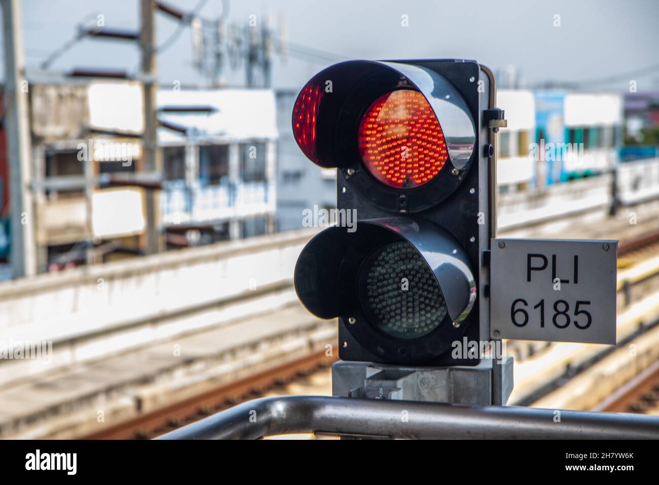 Railway traffic light in the area of a train station Stock Photo Alamy