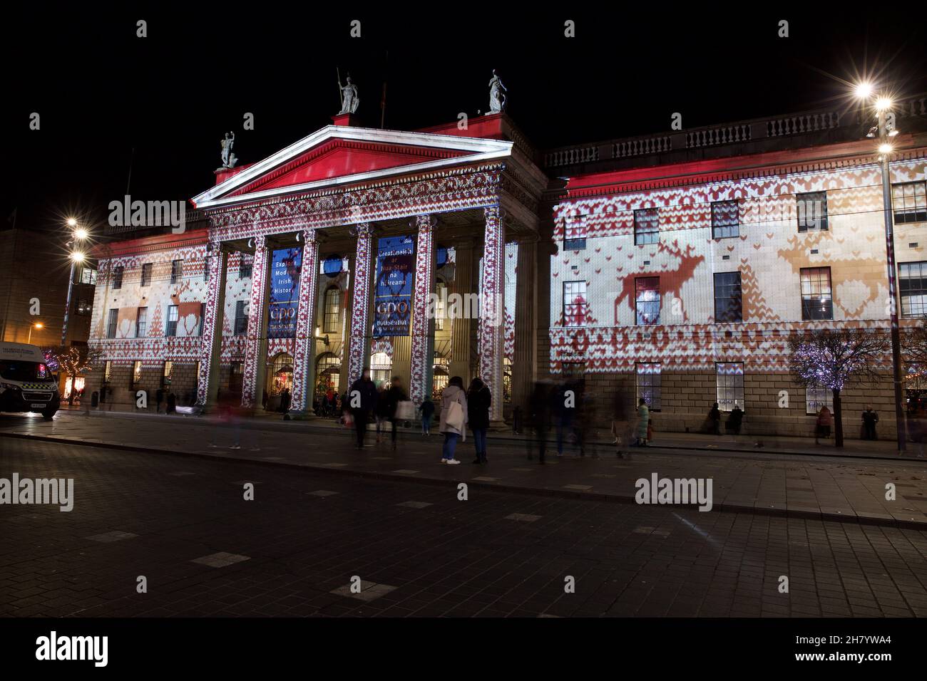 Dublin, Ireland - November 24, 2021: the General Post Office on O'Connell Street, illuminated in Christmas lights. Stock Photo