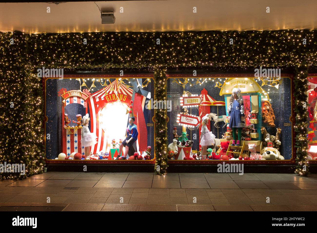 Dublin, Ireland November 24, 2021 circus themed Christmas window