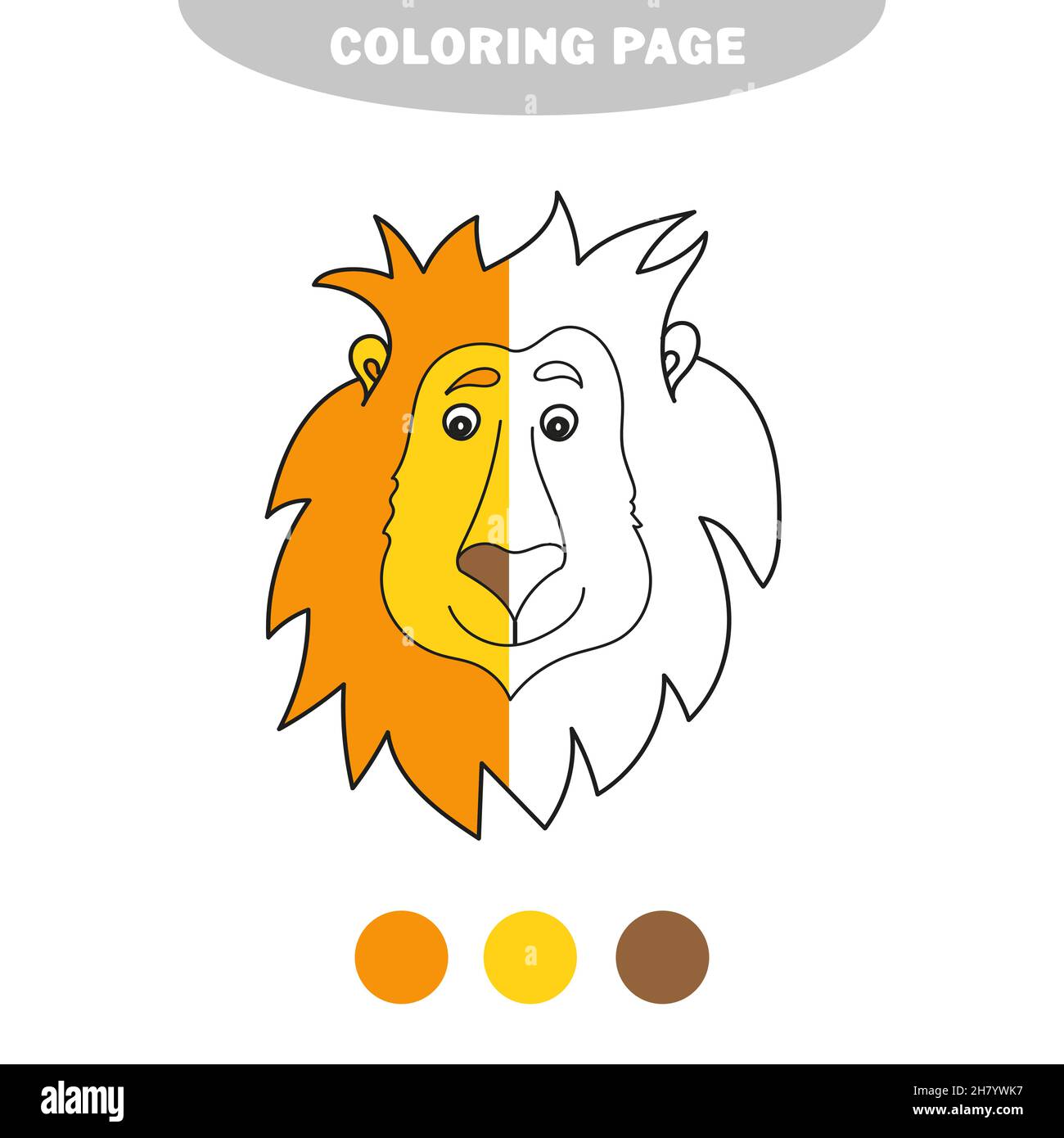 Simple coloring page. Coloring book for children. Cartoon cute lion on  white. Half painted picture with color samples Stock Vector Image & Art -  Alamy