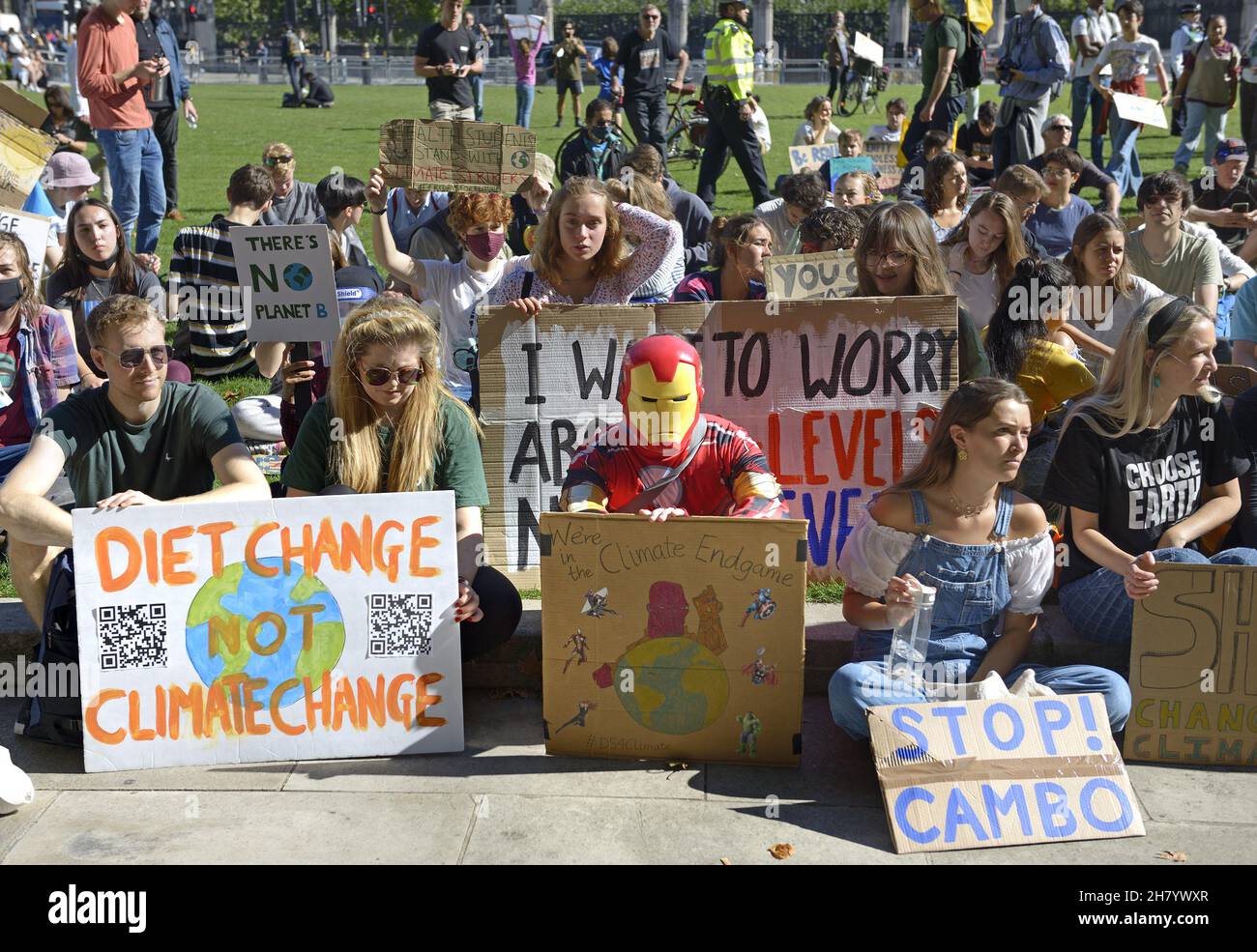 London, UK. Fridays For Future environmental protest in Parliament Square, 24th September 2021. Stock Photo