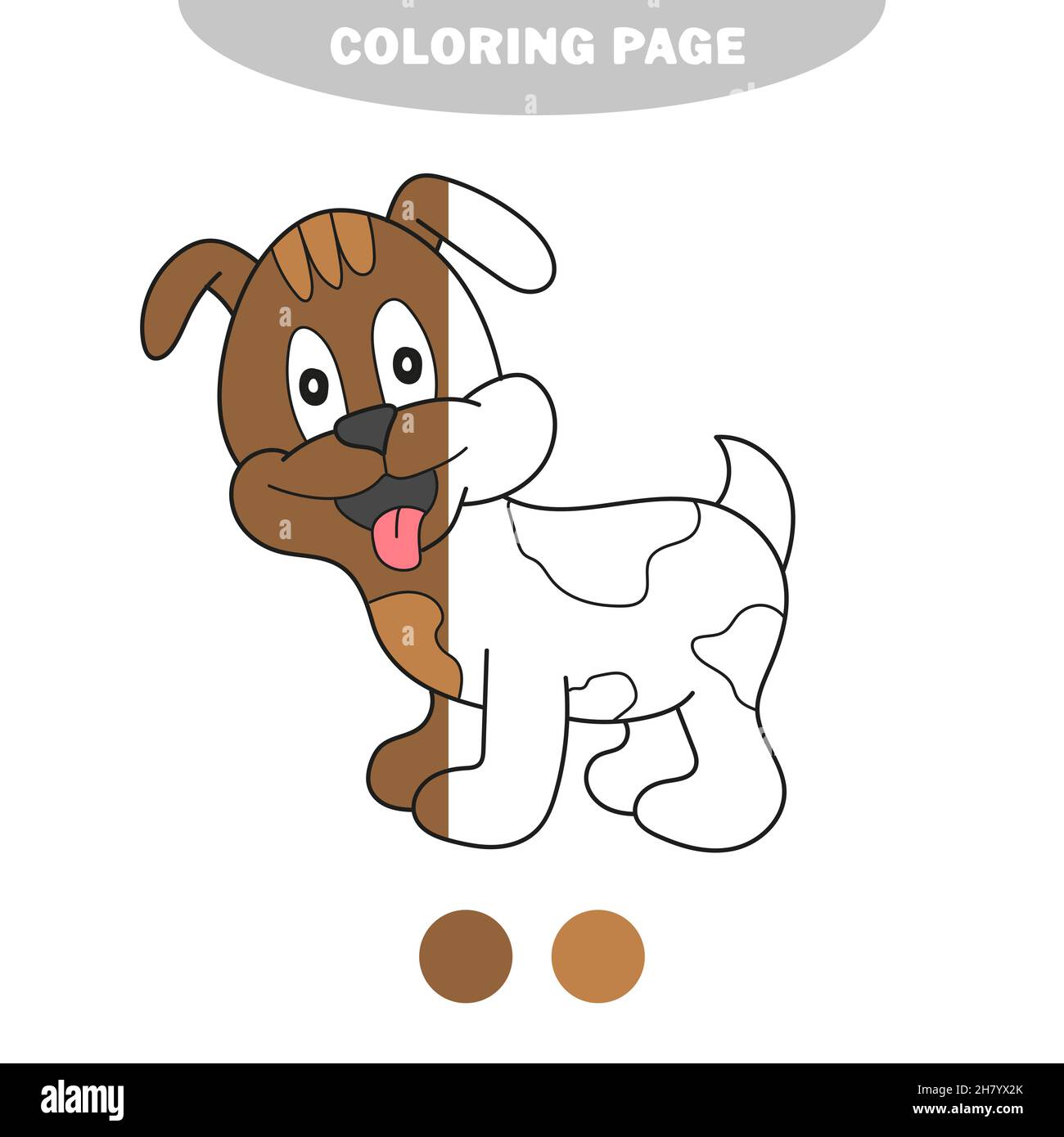 Simple coloring page. Cartoon puppy, vector illustration of cute dog,  coloring book for children. Half painted picture with color samples Stock  Vector Image & Art - Alamy