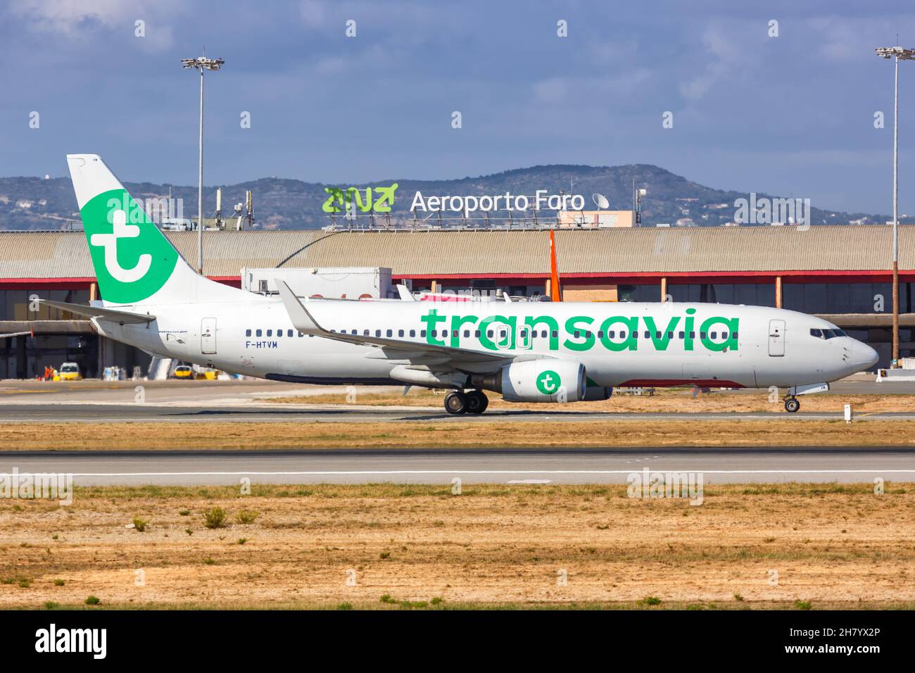 Faro, Portugal - September 25, 2021: Transavia Boeing 737-800 airplane at Faro airport (FAO) in Portugal. Stock Photo